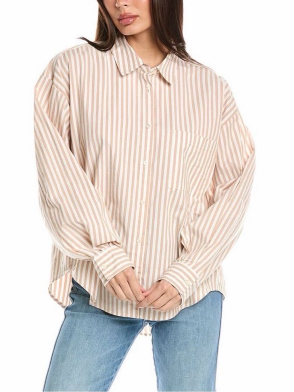 Pistola Oversized Beige and White Striped Button-Down Shirt